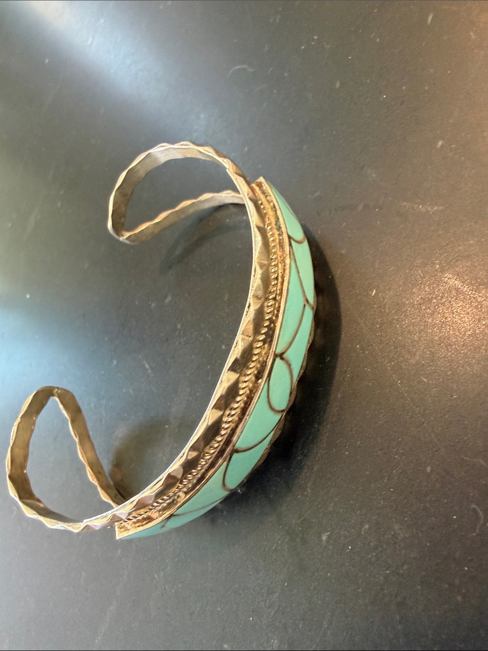 SOUTHWEST Zuni O LEEKYA Sterling Silver Signed turquoise mosaic